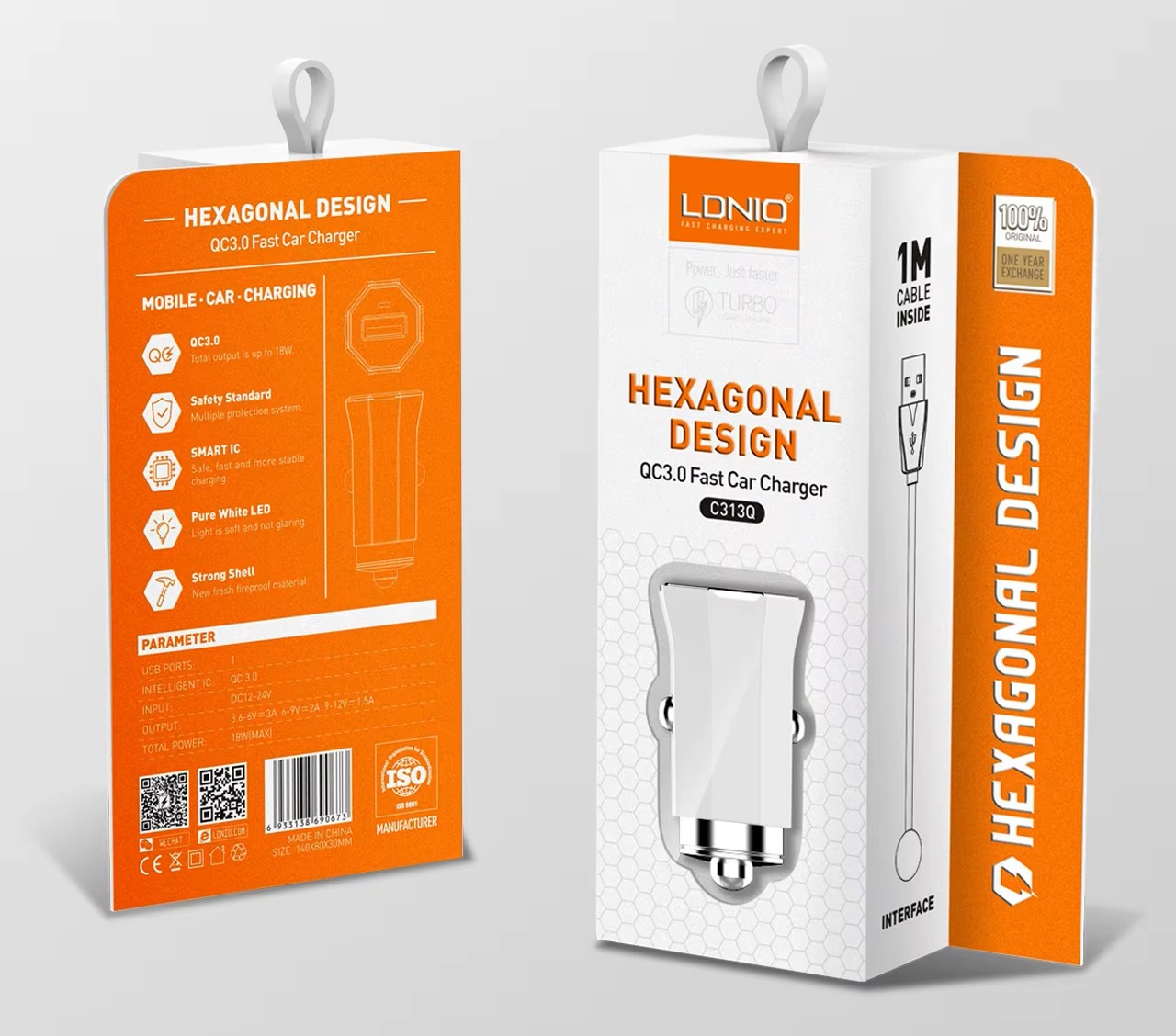 CARGADOR VEHICULAR C313Q HEXAGONAL TIPO-C - LDNIO